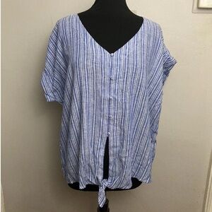 9-11 Nautica Women’s Top Blue Linen Blend Button Front XXL NWT
